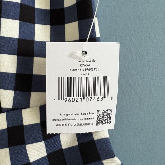 NWT Kate Spade Gingham Ponte Fiorella Navy Blue White Fit & Flare Dress - Picture 7 of 9